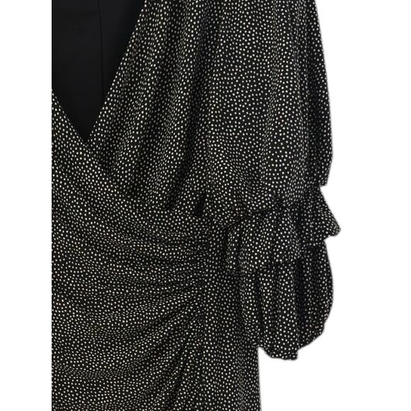 RALPH LAUREN Dress Faux Wrap V-neck Ruching 3/4 Sleeves Polka Dot WHTBLK  14 - Picture 5 of 7